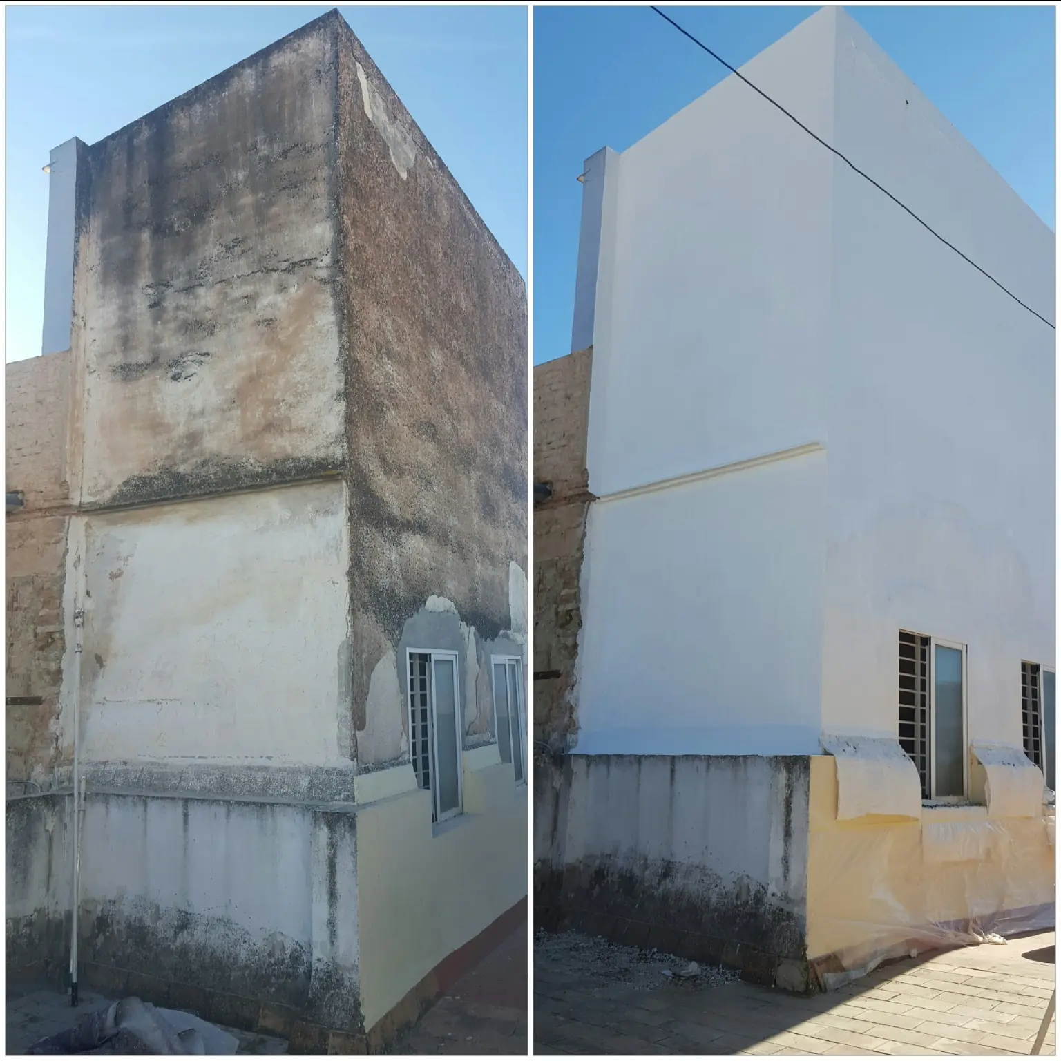 Antes y después de una rehabilitación de fachada realizada por Vertical Paint